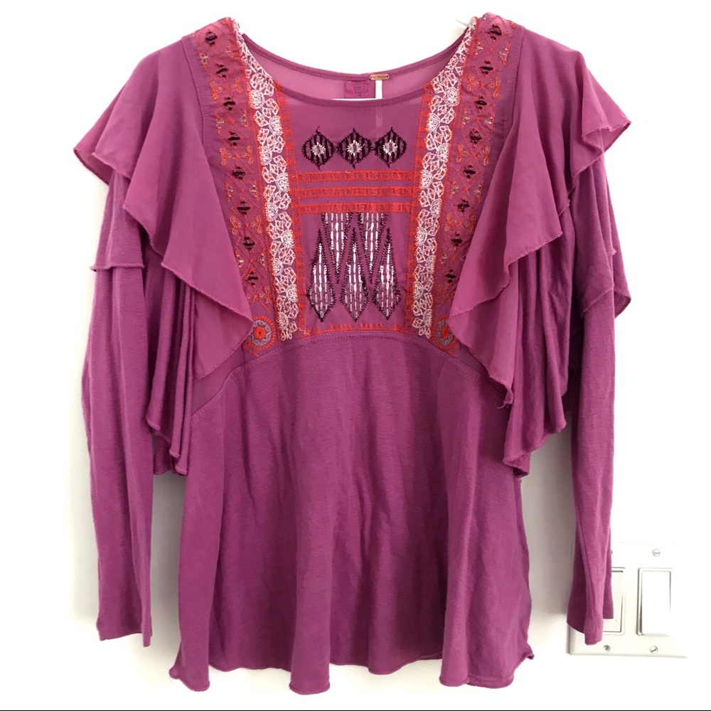 NWOT FREE PEOPLE: LA CIENGA RUFFLED TOP PURPLE